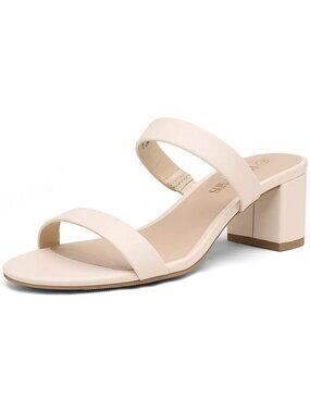 Women's Apricot Pu Faux Leather Summer Open Toe Slip On Chunky Low Heels Pumps